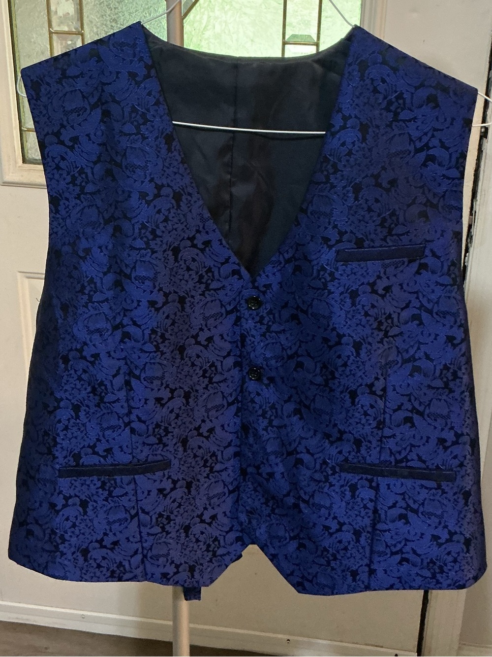 Men's Formal Blue Floral Vest - Elegant Suit Waistcoat